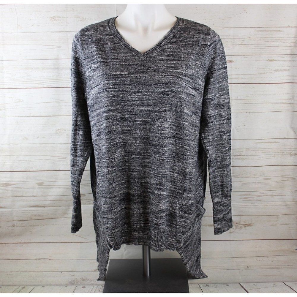 Logo by Lori Goldstein L Melange Cotton Cashmere Sweater Black White
